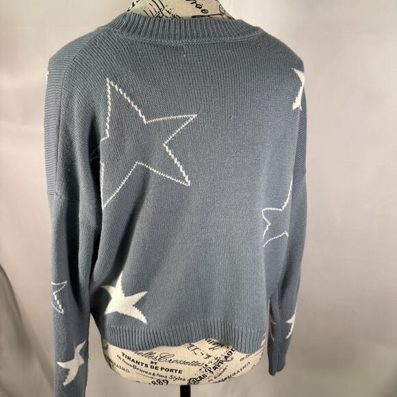 Moon And Madison Small Blue And White‎ Long Sleeve Round Neck Sweater with Stars - Picture 3 of 7